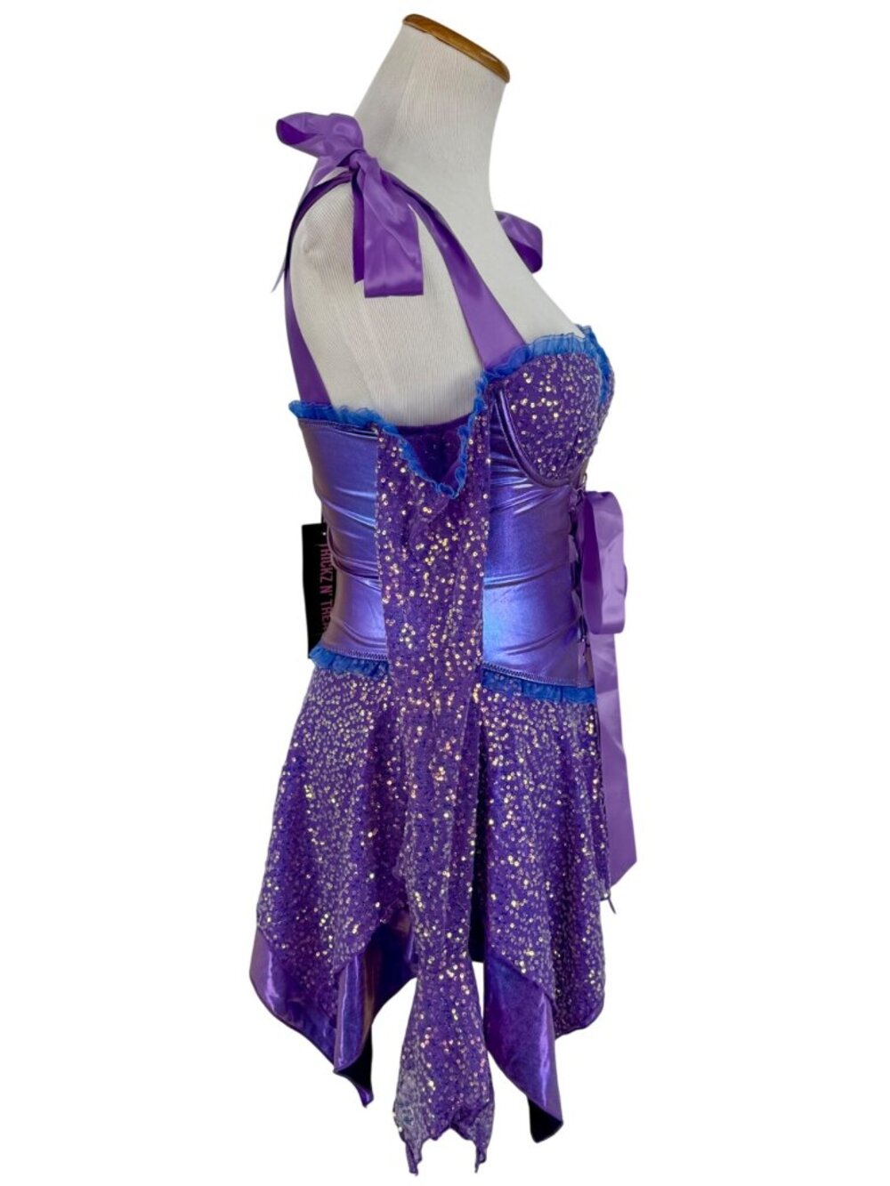 NWT Dolls Kill Purple Fairy Sequin Corset Mini Dress Wings Garters Costume Rave - Picture 14 of 16